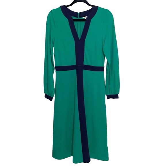 Boden Dress Womens Size 8 R US Catherine Ponte Colorblock Kelly Green Navy Blue - Picture 2 of 13